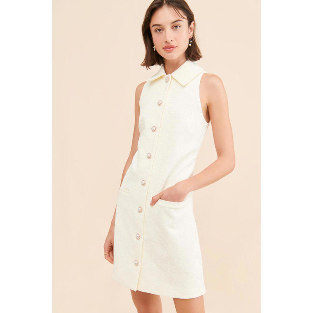 Anthropologie x Hutch - Ivory Button-Front Dress w/ Pearl Accents, Size S
